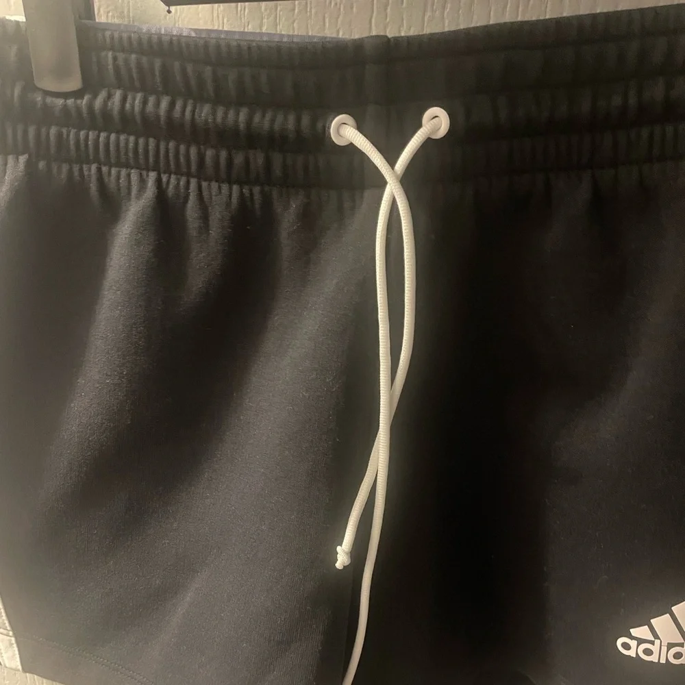 Women’s Adidas Black Cotton Partially Recycled Loose Shorts w/ White Stripes, M - Picture 4 of 9
